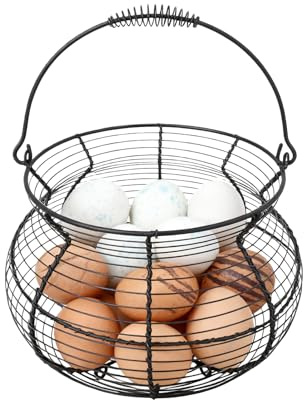 Cesta de Huevos de Gallina | Soporte De Alambre Tejido Vintage,con Asa de Alambre y Cesta para Huevos,Para La Cocina El Picnic La Casa De Campo La Pascua La Navidad La Fruta Y La Verdura
