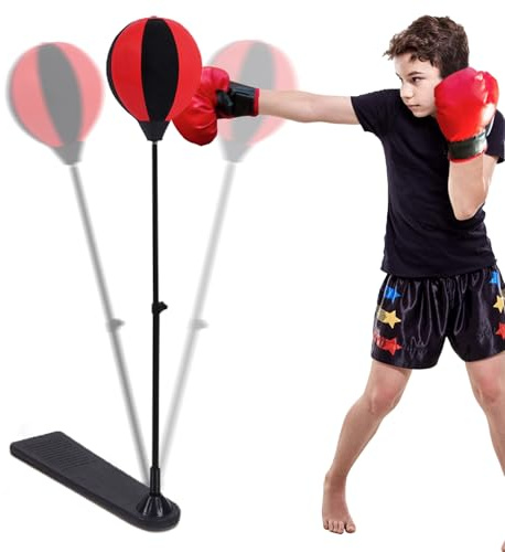 Huxibai Boxningssäck för barn, höjdjusterbar boxningsväska med handskar och bas, stabil och bärbar sportleksak för fitness och träning, för inomhus- och utomhusbruk och trädgård