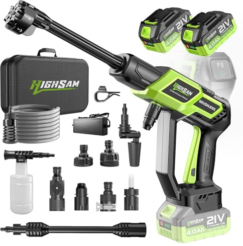 Pulitore ad alta pressione, 3000 W, motore senza spazzole a 3 marce, max 135 bar, 20 l/min, batteria portatile ad alta pressione con 2 batterie da 4,0 Ah, ugello girevole 6 in 1, 180°, idropulitrice a
