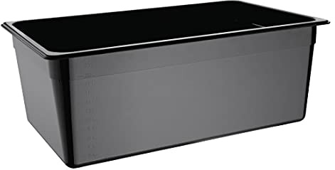 Vogue Gastronorm Container 1/1, Black Polycarbonate Tray, Depth: 200 mm, Capacity: 25.6 L, Temperature Range: -40°C to 100°C, Stackable - Dishwasher, Fridge Freezer Safe, Commercial and Home, U457