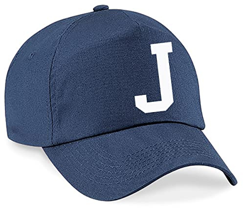 4sold Lässige 100% Baumwolle Atmungsaktiv Alphabet A-Z Marineblau Caps Weiß Brief Hut Hüte Unisex Jungen Mädchen Cap Baseball Kinder Mütze Kappe Buchstabe (J)