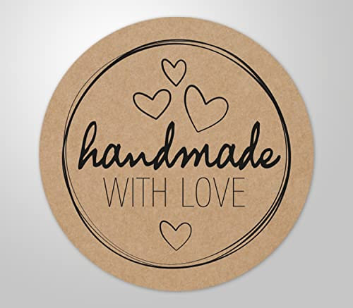48x hochwertige Etiketten handmade WITH LOVE rund hohe Klebekraft 4cm Aufkleber