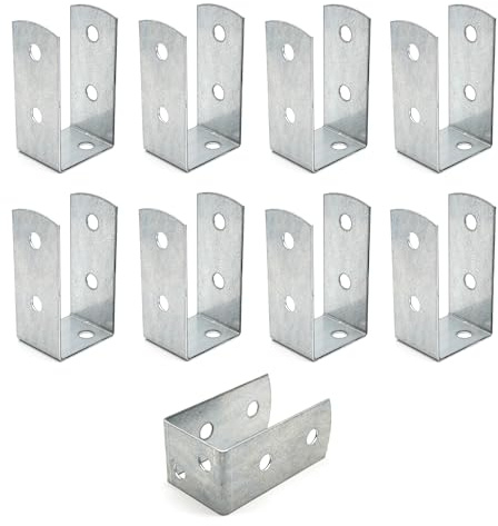 DOJA Barcelona | U stolpe hållare | 8-pack | U-stolpe för trästolpar | 51 x 45 x 100 mm | Tjocklek 2 mm | galvaniserad zink | stolpar av trä för väggförankringar, lusthus, staketstolpar...