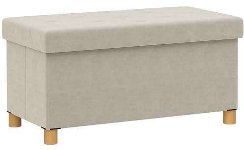 HOMCOM Panca Contenitore Pieghevole da 67L, Panca Fondoletto con Coperchio Imbottito e Rivestimento Vellutato, per Soggiorno, Camera da Letto e Ingresso, 76x38x38cm, Bianco Crema