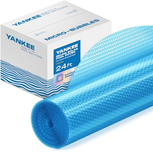 Sapphire Series Round Solar Pool Cover - Extra Durable 16-Mil Polymer Micro Bubble for 24 ft Round Above Ground Pool by Yankee, Keeps Water Warm, Prevents Loss, Weatherproof Solar Blanket