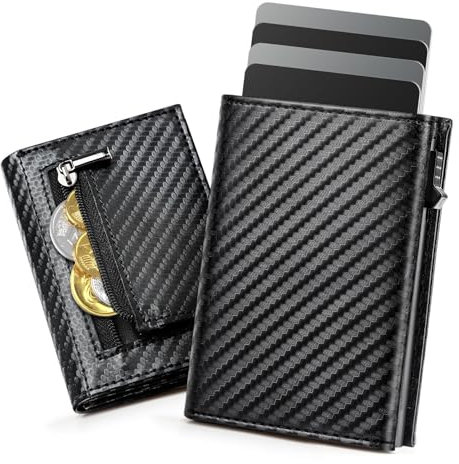 GlasFlength Carteras para Hombre con RFID, Carbón Delgado Carteiras Homens para 8-10 Tarjetas Tarjetero Hombre Magnético Wallet Tarjetero Hombre con Monedero Billetera para Billetes Monedas