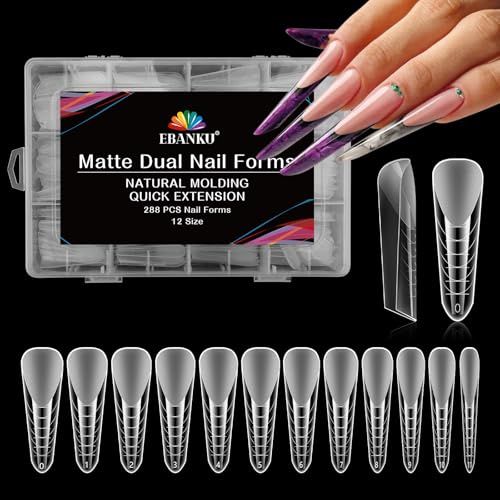 EBANKU 288PCS Unghie Finte Nail System Dual Nail Form Matte Stiletto Sistema per Unghie Strumenti per Manicure per Unghie con Scala Graduata