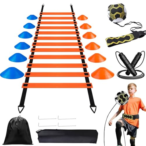 Équipement d'entraînement de football, échelle de coordination avec 12 cônes et 4 piquets, ensemble d'entraînement de football, accessoires pour équipement d'entraînement de football, articles pour