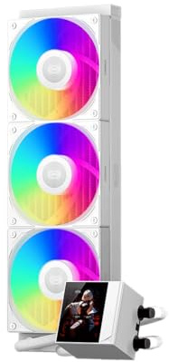 PCCOOLER CPU Cooler, 360mm AIO Liquid Cooling, High-Performance Pump, 2.4” IPS Display, CPS ARGB Water Cooling with Quiet F5 R120 Fans(DC360 White)