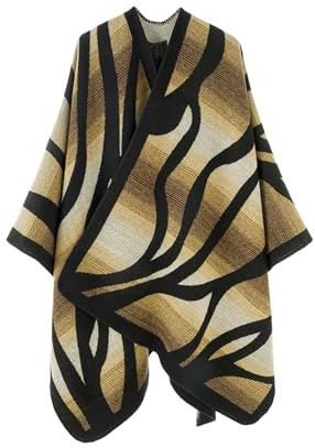 OIZEN Chal para Mujer, Poncho Abierto, Cárdigan Capa, Suéteres Oversize para Otoño e Invierno,Amarillo Negro