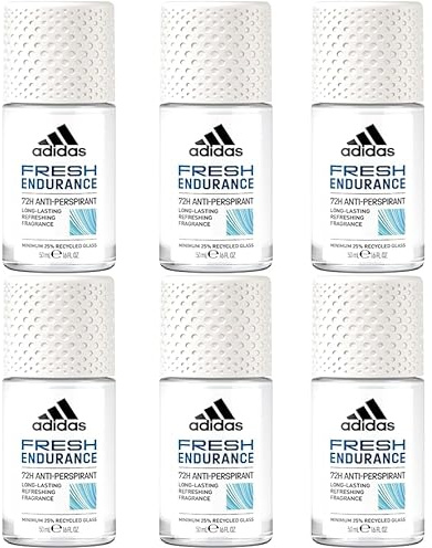 6 x adidas FRESH ENDURANCE deodorant roll-On anti-perspirant 72H extra färsk, extra långvarig friskhet med aromatiska citriska doftnoter, skydd mot stark svettning och kroppslukt 50 ml (6-pack)
