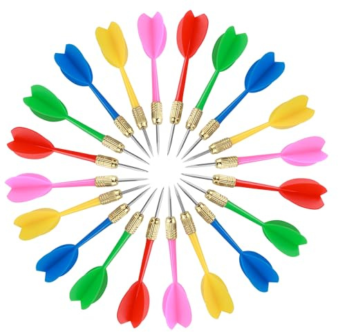 Juego de 20 Dardos, con Punta metálica y Plumas integradas de 5 Colores