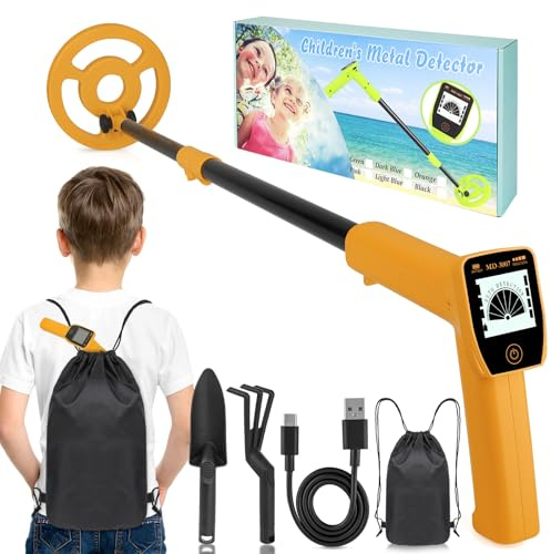 Détecteur de métaux pour Enfants - iTayga 2026 détecteur de métaux Rechargeable pour Enfants, Hauteur réglable de 61 à 89 cm, Bobine Haute précision, idéal pour Une Utilisation en extérieur - Orange