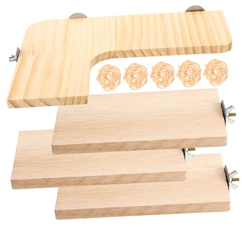 OHPHCALL Tabla de Salto de Madera Natural para Pequeños Animales 10 Piezas, Accesorios para Jaulas de Hámster y Loros, Plataforma Práctica y Estable para Juego y Escalada en Hábitats