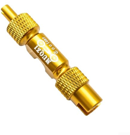 Removedor de núcleo de válvula de bicicleta de aleación de aluminio para válvulas francesas con boquilla desmontable y soporte de varilla de extensión para bicicletas de carretera y montaña (dorado)