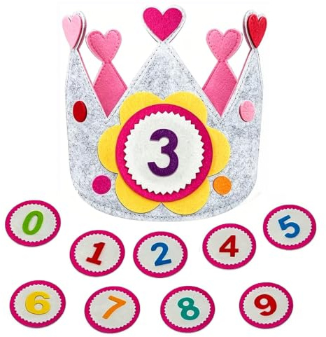 JOVYTH Corona Cumpleaños Infantil Tela Ajustable, Fieltro con Números Intercambiables 0-9, Unisex para Fiesta Niños