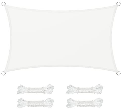 SONGMICS Tenda parasole 3x5 m impermeabile con colonna d'acqua da 665 mm, protezione solare in poliestere antistrappo, protezione UV 93%, per terrazza, giardino, balcone, rettangolare, corde
