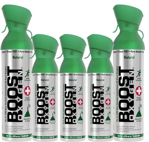 Boost Oxygen Large Natural 10L Canister (2 Pack) & Medium 5L Canister (3 Pack) Bundle