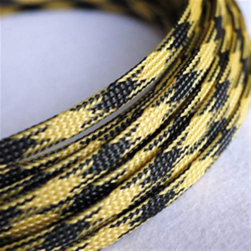 Cable Tidy Sleeves, 15meter Cable Sleeves 6mm Encryption PET Snakeskin Mesh 3 Wire Protecting Cable Sleeve, Wire Mesh Nylon Shock for Cable Sets (Color : Black Yellow)