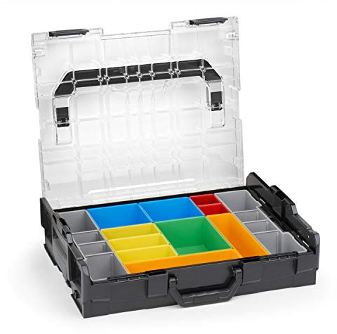 L-BOXX 102 Kunststoff Werkzeugkoffer schwarz Deckel transparent mit Insetboxen-Set H3 Sortierboxen für Kleinteile | ideale Schraubenaufbewahrung System