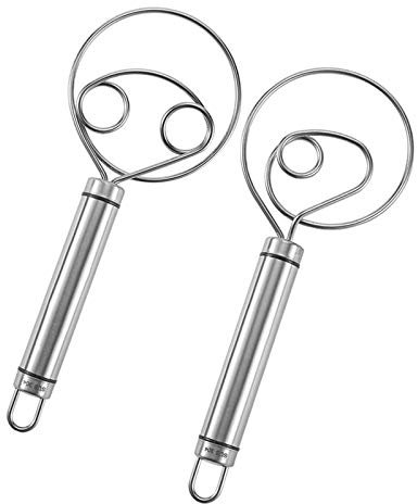 Batidora de Masa Danesa Mezclador Giratorio de Empuje Danés Batidor de Acero Inoxidable Manual Cocina Batidor Doble Bucle Batidor de Huevos Cortador Mezclador para Manual Cocina Mezclar Remover 2*PCS