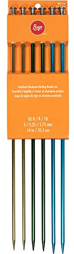 Boye Lot d'aiguilles à tricoter droites en aluminium, multicolores, tailles US 8, 9, 10