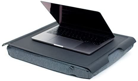 Bosign Laptray with bean bag cushion. Portable Lap desk for Laptop, Breakfast, Dinner. Non-slip tray. Washable, removable cushion cover. Matte Black Tray. Grey cushion. LARGE (46x38x6,5 cm)