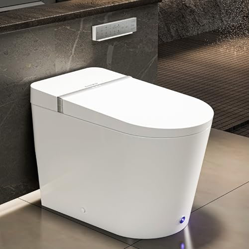 Casta Diva - Inodoro inteligente con bidé incorporado, apertura y cierre automático manos libres, asiento con calefacción más amplio, sensor de pie, descarga automática fuera del asiento, control