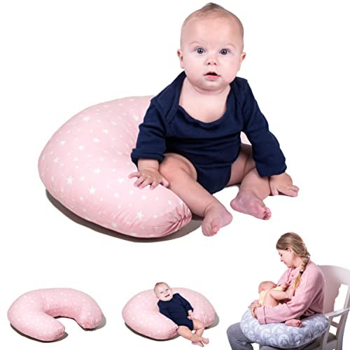 ZK ZuresKa Cojin Lactancia Bebe. Cojín Bebé Embarazada con Funda Desenfundable y Lavable. Multiusos Maternidad. (1, Rosa_Estrellas, Normal)