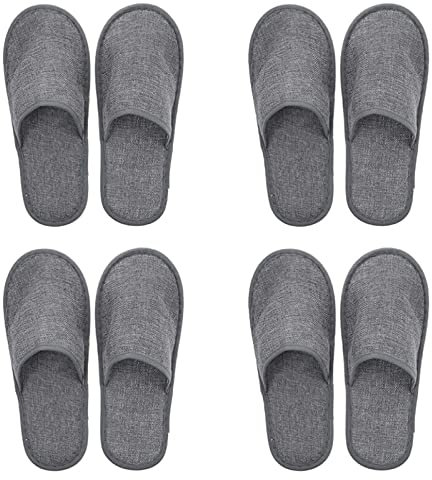 Kiuiom Badeslipper Pantoffeln,Hotelslipper,Gästehausschuhe,Pantoffeln aus Leinen, 4 Paar Hausschuhe für Hotel Spa Zuhause Gäste Reisen Damen Herren