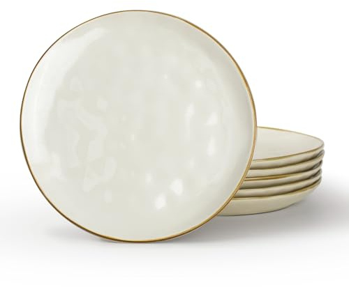 famiware Dinner Plates Set of 6, 10.25 inch Pasta Plate, Ocean Round Stoneware Dessert Plates Dish Set for Kitchen Microwave Dishwasher Safe, Scratch Resistant, Vanilla White