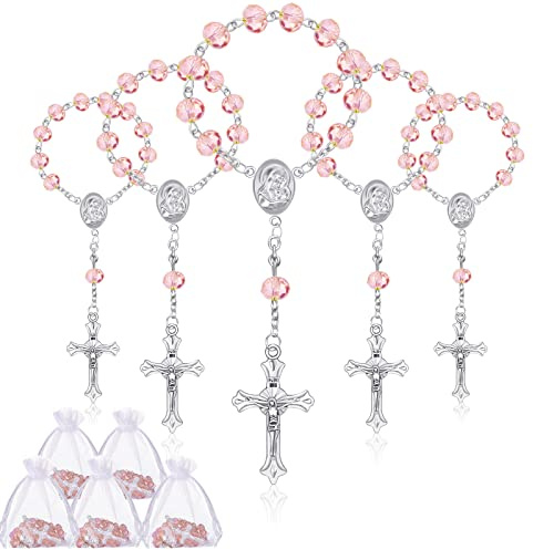 Yinkin 30 rosarios católicos para bautizo, recuerdos de fiesta para invitados, cuentas de rosario para bautizo, 30 bolsas de organza para bautizo, bodas, regalo de primera comunión, color azul, Metal