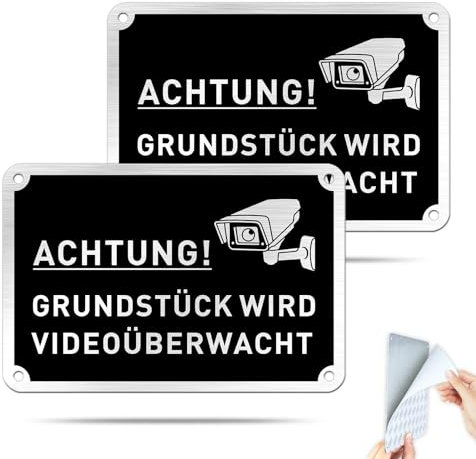 SINMAO Alu Warnschild Kamera Überwachung/15×10 cm Achtung Videoüberwachung Schild Privatgrundstück/Dieses Objekt Wird Videoüberwacht Privatgrundstück Selbstklebend Schild