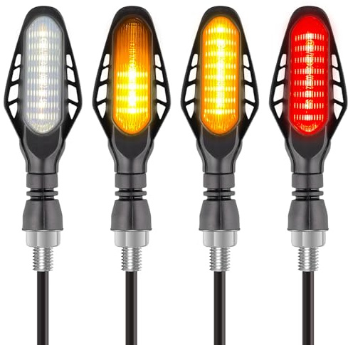 Kinstecks 4PCS Motorcycle Indicators Flowing Turn Signal Lights Motorbike Turning Indicators Daytime Running Lights Taillights Brake Lights 12V for Motorcycle LED Amber Red White