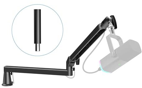 Low Profile Mic Arm 15cm Extra Riser Adjustable Mic Boom Arm Metal Desk Mounted Microphone Stand Cable Management Flexible Microphone Holder for Podcast Streaming Gaming Desktop