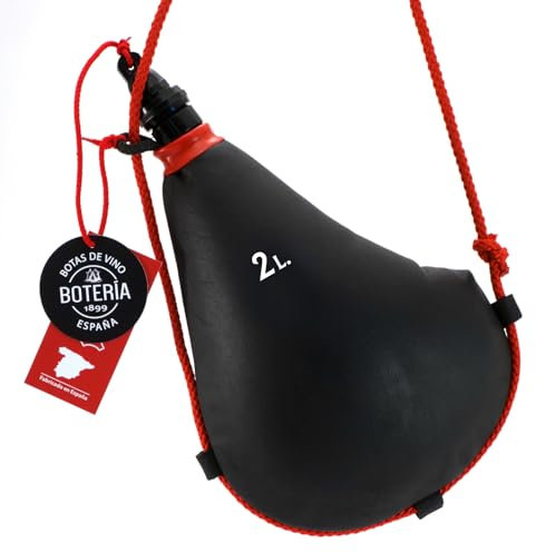 Bota de Vino Recta Tradicional Piel de Cabra Interior de Látex Todas las Bebidas Color Cuero Negro (2 Litros)