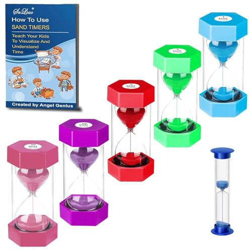 SuLiao Sand Timers 1/3/5/10/30 Minute, Plastic Hourglass Sand Timer for Kids, Colorful Large Hour Glass Sand Clock, Visual Sand Watch Sandglass Timer Set for Classroom Games Kitchen Office Desk