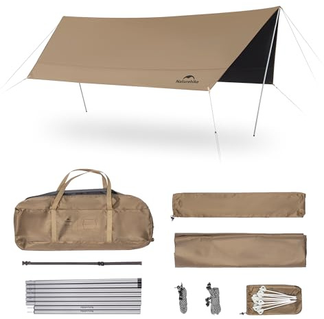 Naturehike Cloud Skies Camping Tent Tarp with Poles, Waterproof PU 18000mm+ Rain Shelter, Anti-UV UPF2000+ Camping Sun Shelter Canopy