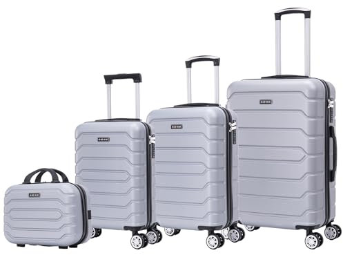 Mi Ko Mi Ka Elegantes Reisekoffer-Set: leichtes ABS-Gehäuse, Nummernschloss, 4 um 360° drehbare Rollen, Teleskopgriff aus Aluminium, Set mit 3 oder 4 Koffern, grau, 8002