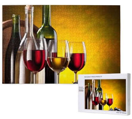 Grapes Wine Bottles And Drink, Jigsaw Puzzles 1000 Pieces Wooden Jigsaw Toy Family Game Wall Decor for Adults Teens