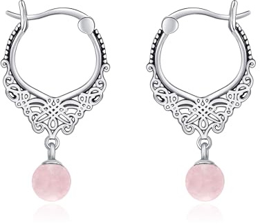 Ohrringe aus Rosenquarz filigrane Creolen für Damen aus Sterlingsilber