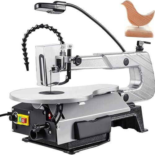 XGHDPBM Desktop Scroll Saw, 16 inch Multifunctional Wood Cutting Machine with Work Light, 0-45° Adjustable Table Saw, Speed 400-1600RPM, Two-Direction Variable Speed Scroll Saw for Woodworking