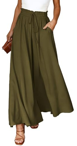 Voqeen Pantalon D'été Femmes Taille Haute Décontracté Large Pantalons à Cordon de Serrage avec Poche pour Les Loisirs, Le Travail and Le Bureau