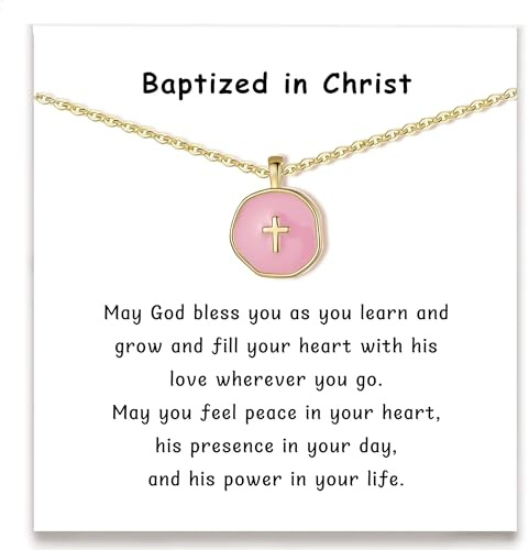Drogomen Baptism Gifts for Teens, Cute Small Cross Necklace Baptism Decorations Favors Christian Religious Easter Basket Stuffers Christening Gifts for Daughter Granddaughter Niece (BP)