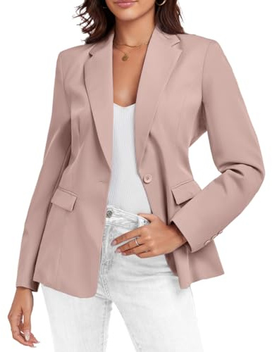 Miesuit Womens Casual Blazer Open Front Business Suit Jacket Long Sleeve Button Work Office Blazer Summer Lightweight Champagne Size S
