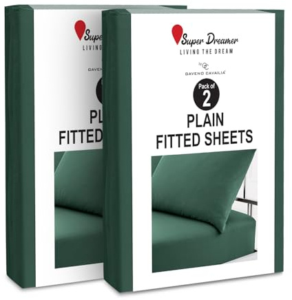 GC GAVENO CAVAILIA 2 Pack Fitted Sheet King Size - Deep Pocket 25cm - Microfiber Bed Sheet (152x203 cm) - Wrinkle & Fade Resistant - Elastic Corners - Breathable & Easycare Bottom Sheet - Dark Green