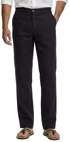 HISDERN Linen Trousers Mens Business Casual Breathable Mens Trousers Lightweight Summer Office Cotton Travel with Pocket