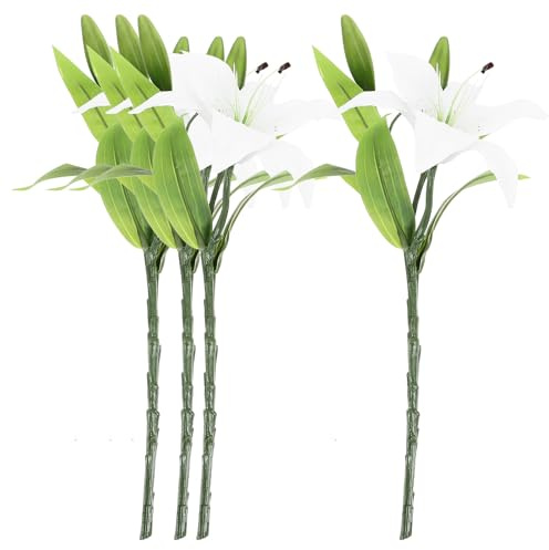 SHINEOFI Flores de Lirio Artificiales en Color Blanco 4 Piezas de PVC Realistas para Decoración de Bodas y Fiestas, Fáciles de Limpiar Necesidad de Sol