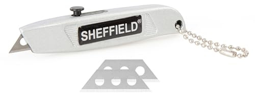 Sheffield Mini Utility Knife, Retractable Box Cutter, for Cardboard, Drywall, Carpet, with Comfort Grip, 3-Position Blade Lock, Extra Blade Storage