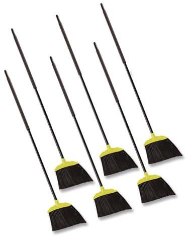 Jumbo Smooth Sweep Angled Broom, 46 Handle, Black/Yellow, 6/Carton